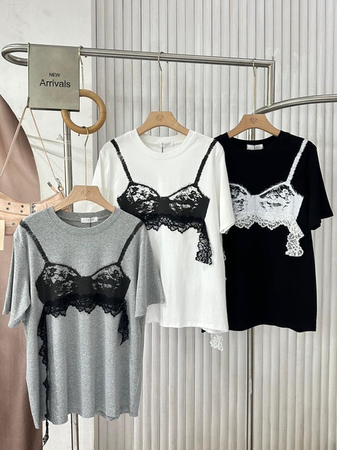 Lacey Detail Ladies Oversize T-Shirts